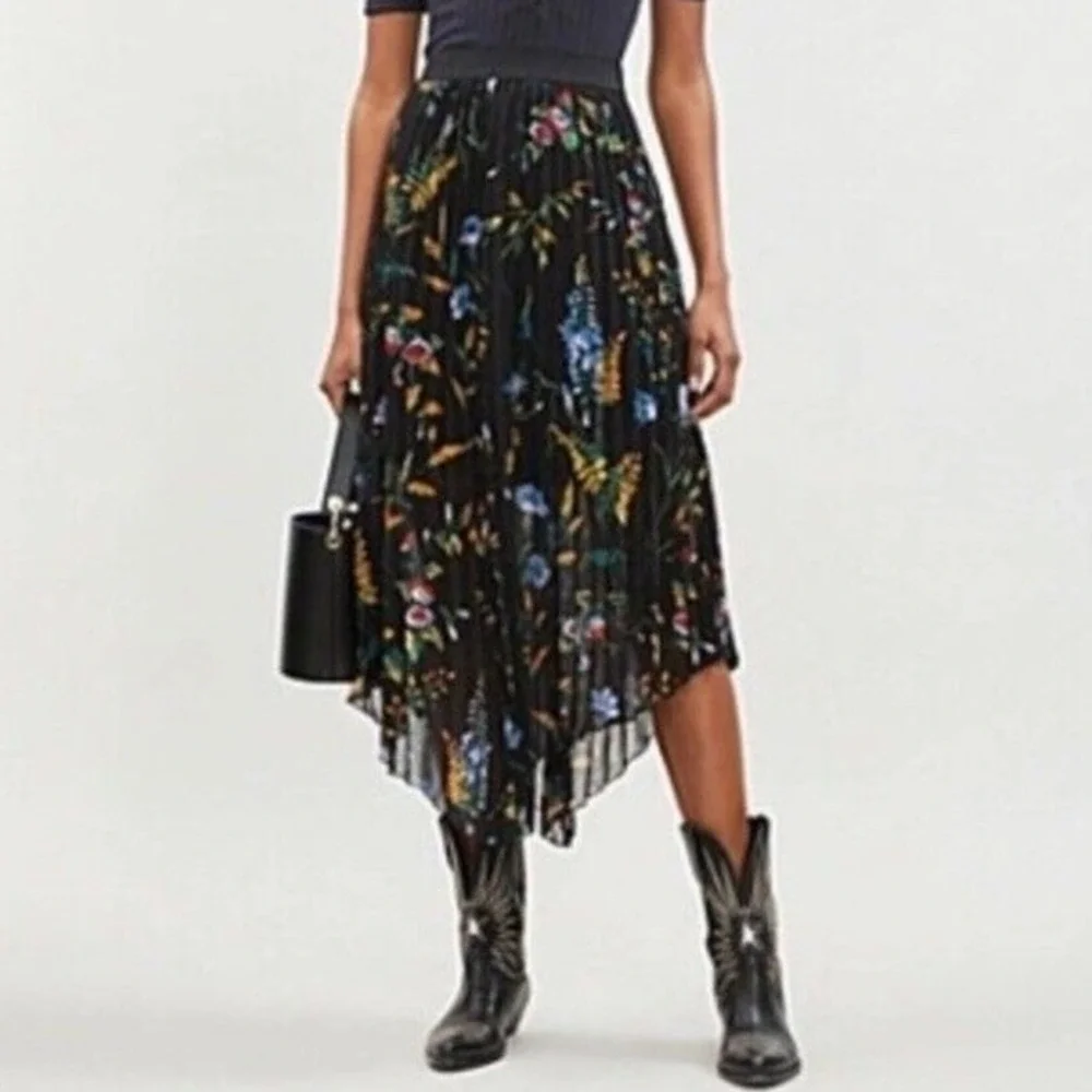 Maje Jeudi Plisse Pleated Floral Print Maxi Skirt Size 1 Small